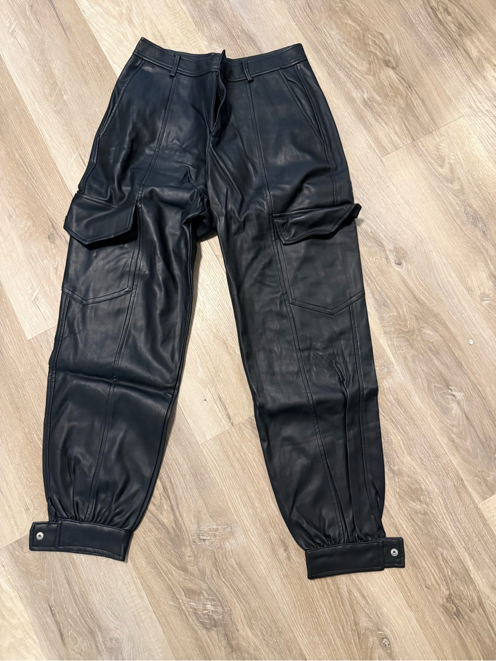 Zara Black Leather Women Cargo Pants